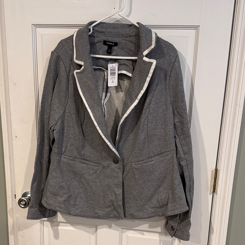 Torrid Charcoal Blazer with Ivory Piping